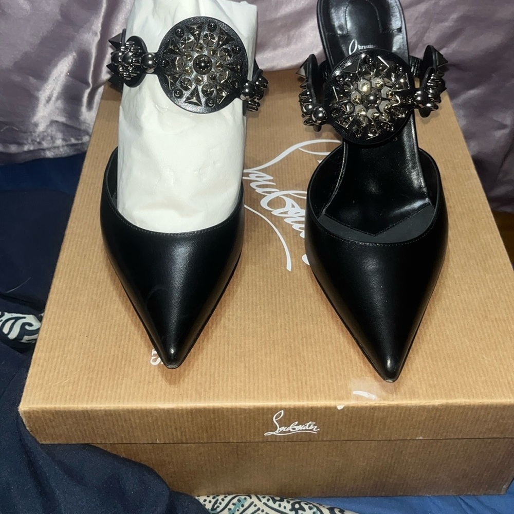 Christian Louboutin Black Heels with Ornate Circular Embellishment worn once.
